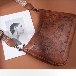 Crossbody Bags for Women, Vegan Leather Embossed Flower